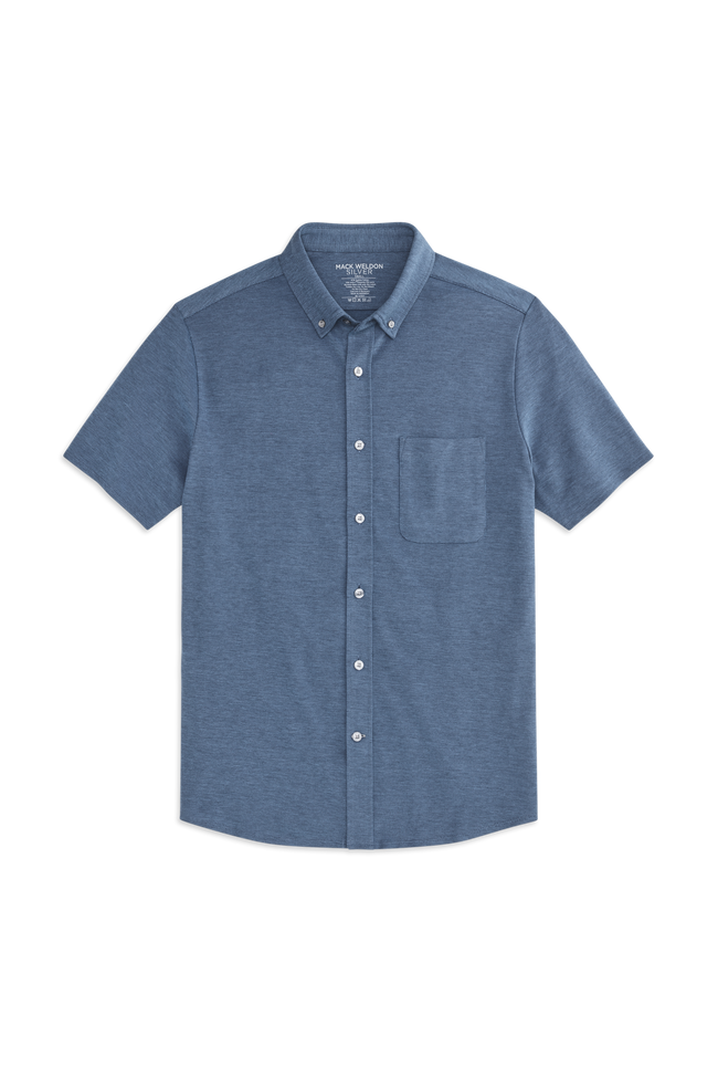 SILVER Pique Short Sleeve Button Up