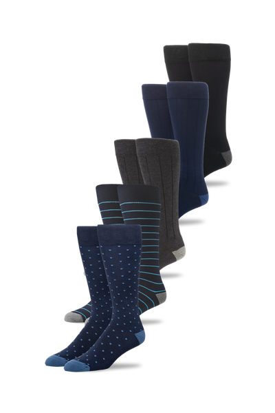 5-Pack SILVER Extended Crew Dress Sock