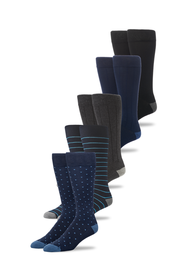 5-Pack SILVER Extended Crew Dress Sock