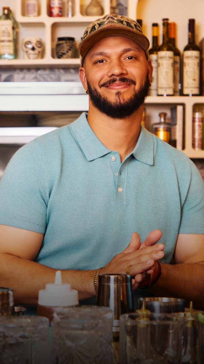 Chef L.T. Smith wearing Tech Linen Sweater Polo