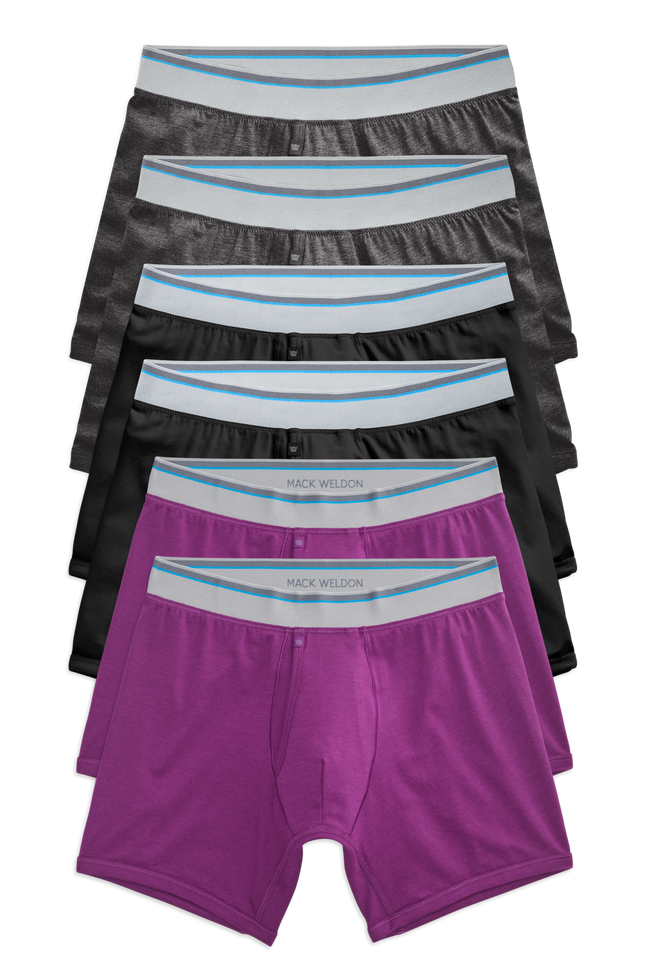 Front view of 6-pack 18-Hour Jersey Boxer Brief in Night Garden