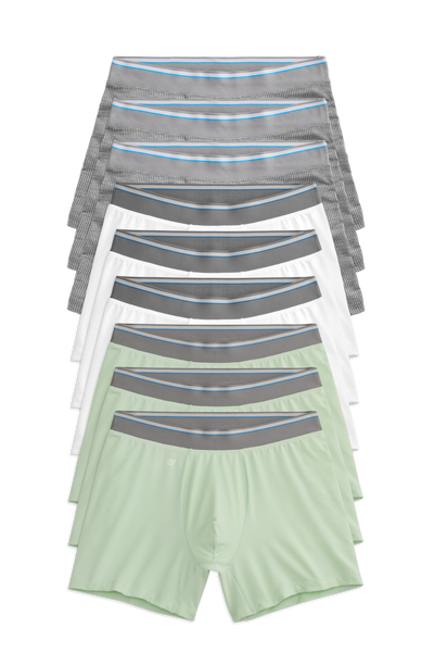 Front view of 9 pack Airknitx Boxer Brief in Morning Mist