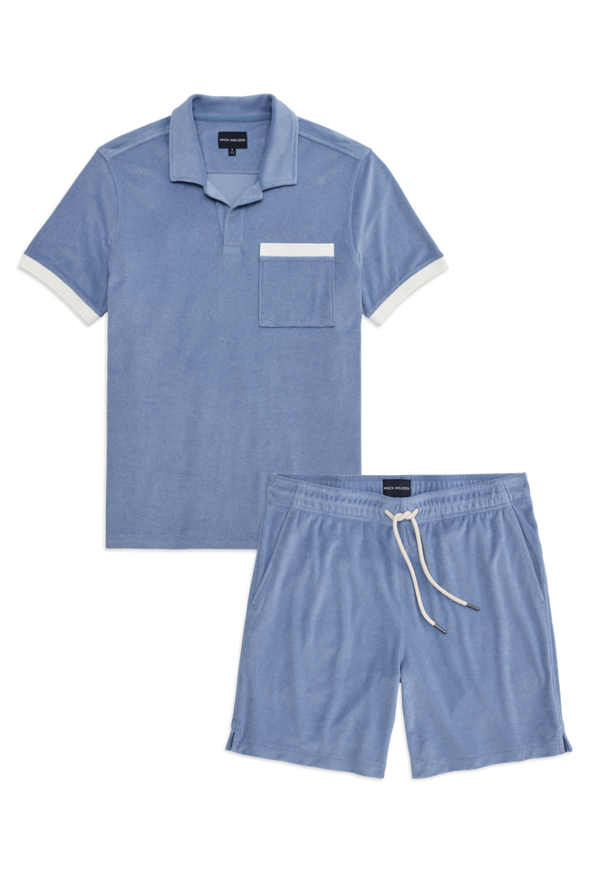 Front view of Terry Cloth Polo + Shorts Set  in Desert Spring