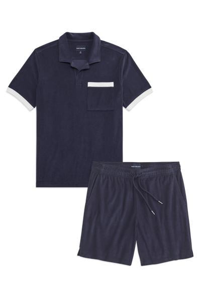 Front view of Terry Cloth Polo + Shorts Set  in Night Sky