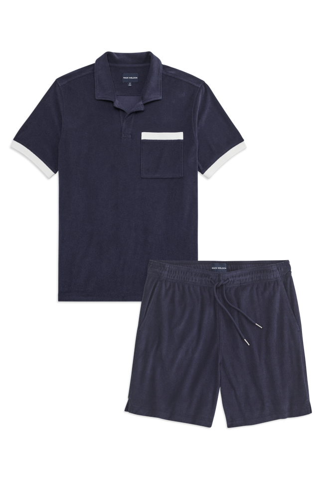 Front view of Terry Cloth Polo + Shorts Set  in Night Sky