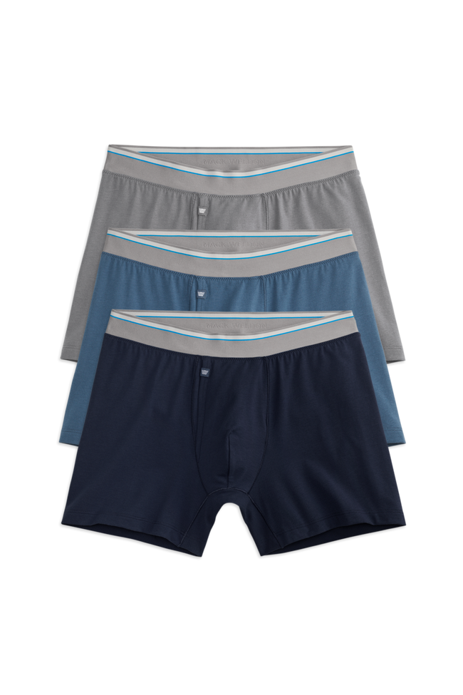 Front view of 3 pack Airknitx Cotton Boxer Brief w/ Fly Sea Breeze