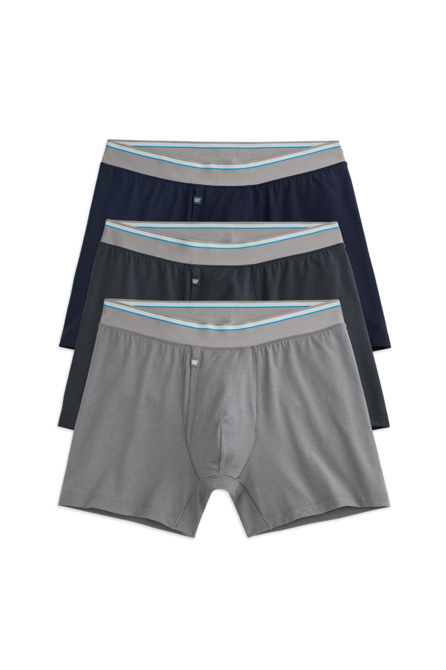 Front view of 3 pack Airknitx Cotton Boxer Brief w/ Fly Fade to Black