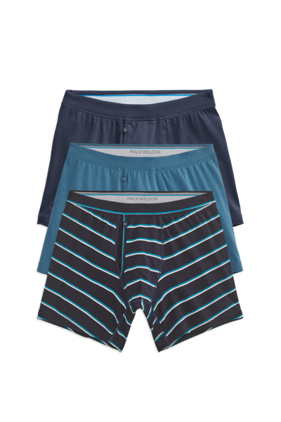 Front view of 3 pack Silver Boxer Briefs in Stripe It