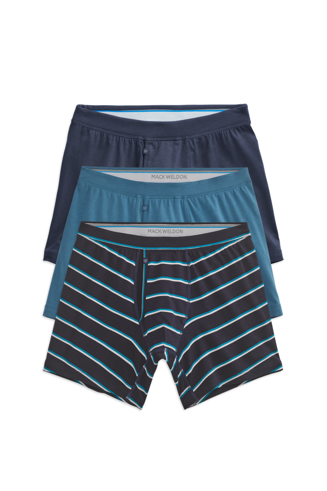 Front view of 3 pack Silver Boxer Briefs in Stripe It