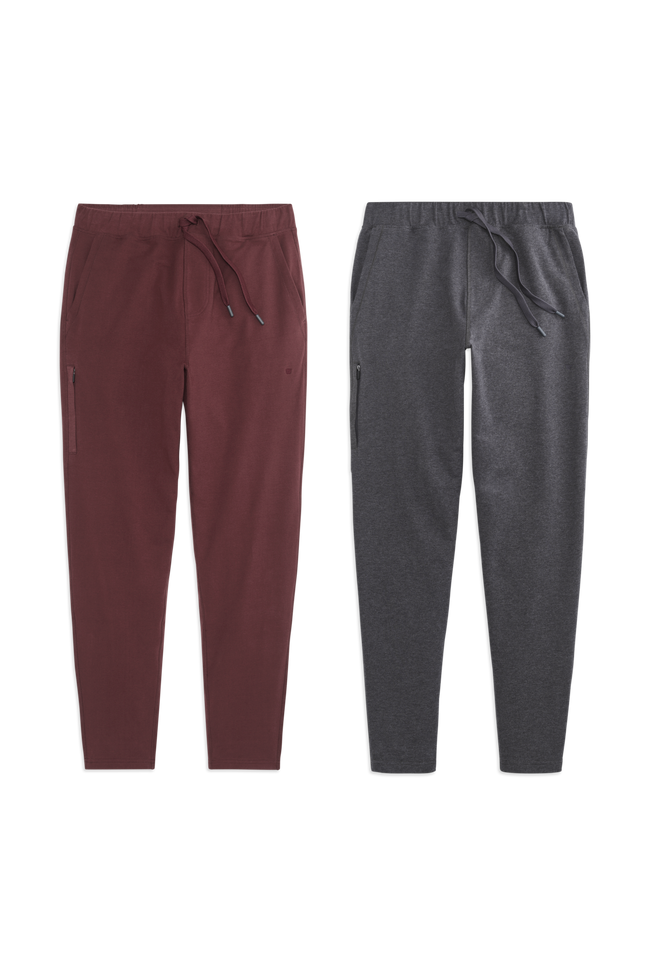 Front view of 2 pack Ace Sweatpant in Deep Maroon / Charcoal Heather
