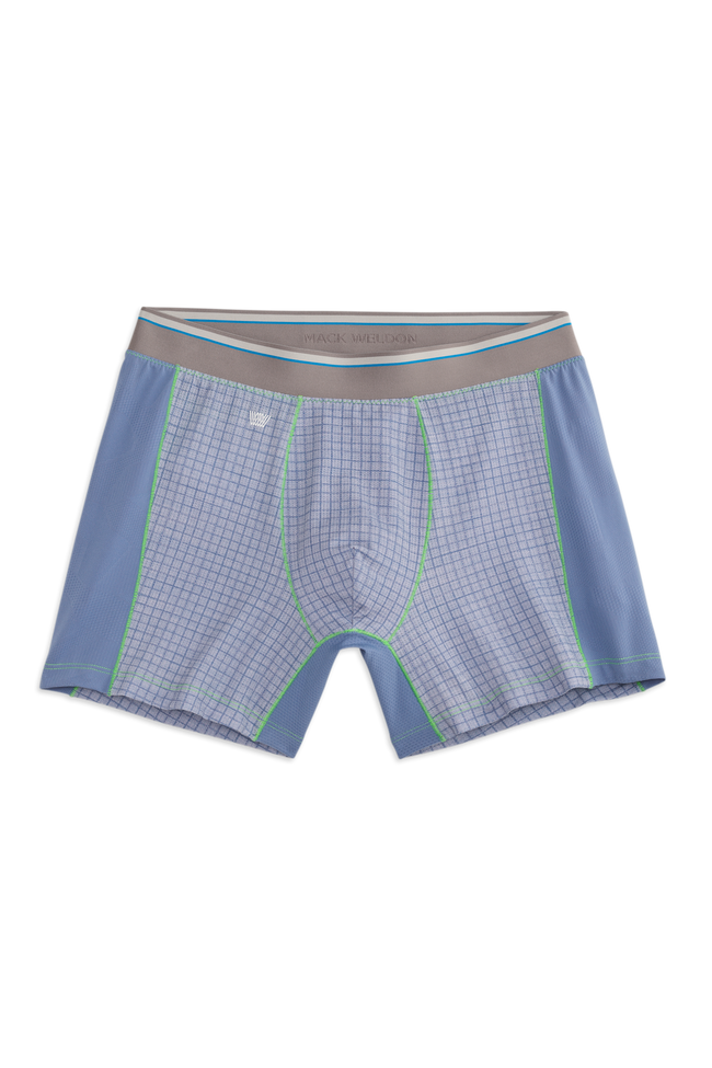 Front view of Airknitx Boxer brief in Colony Blue Tattersall - Hybrid Panel