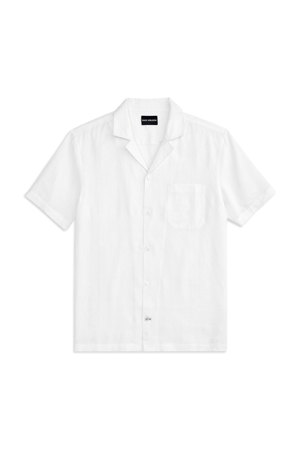 Front view of Linen Camp Shirt in Bright White