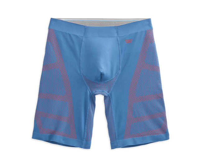 Comet Blue / Firestarter | Front view of Stealth 8" Boxer Brief in Comet Blue / Firestarter