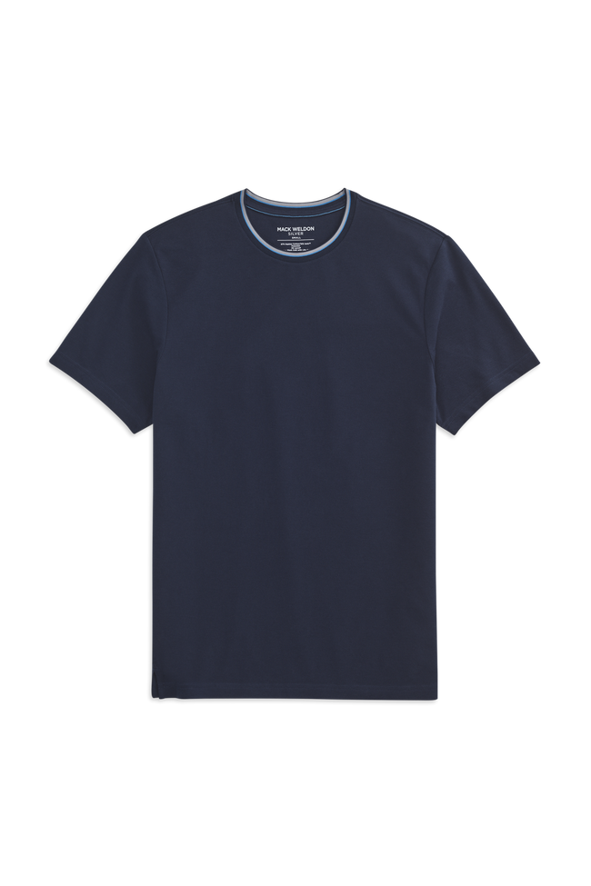 True Navy Tipped | Front view of Silver Pique T-Shirt in True Navy Tipped