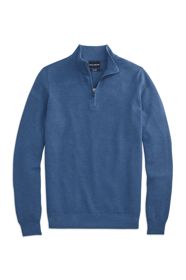 Front view of Tech Linen Quarter Zip in Deep Lagoon Heather