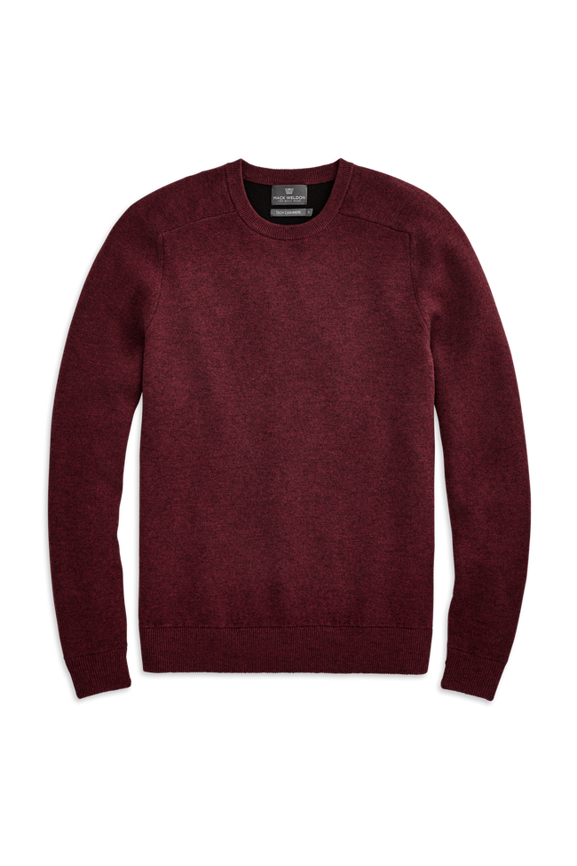 Malbec Heather | Front view of Tech Cashmere Crew Neck Sweater in Malbec Heather