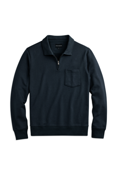 Front view of Vintage French Terry Quarter Zip Polo in Night Sky