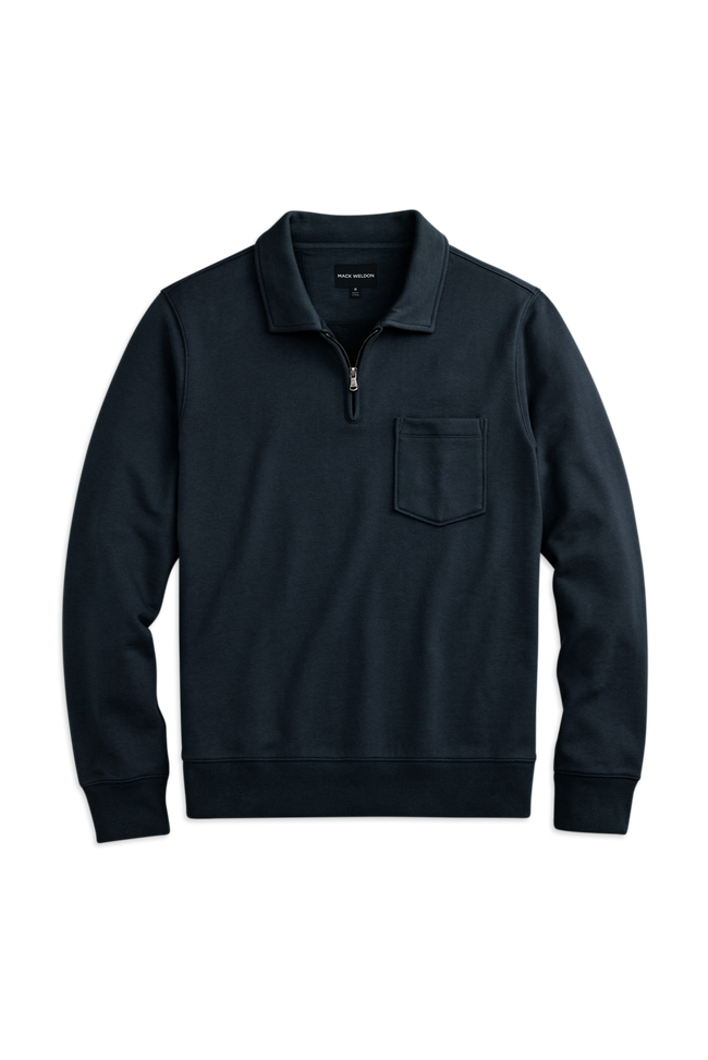 Front view of Vintage French Terry Quarter Zip Polo in Night Sky