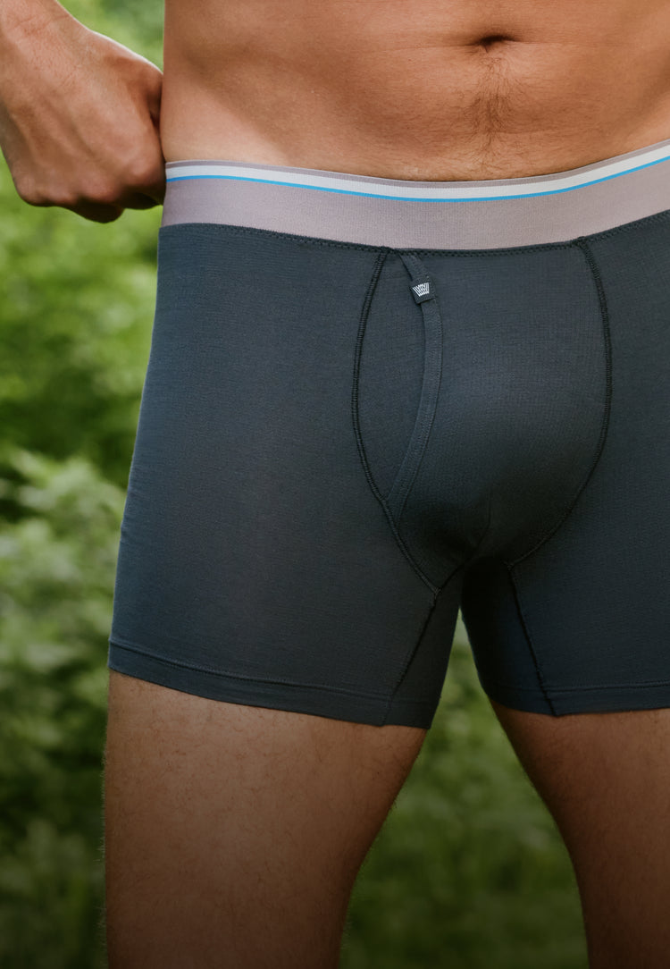 Close up look of Airknitx Cotton Boxer Brief w/ fly in Phantom